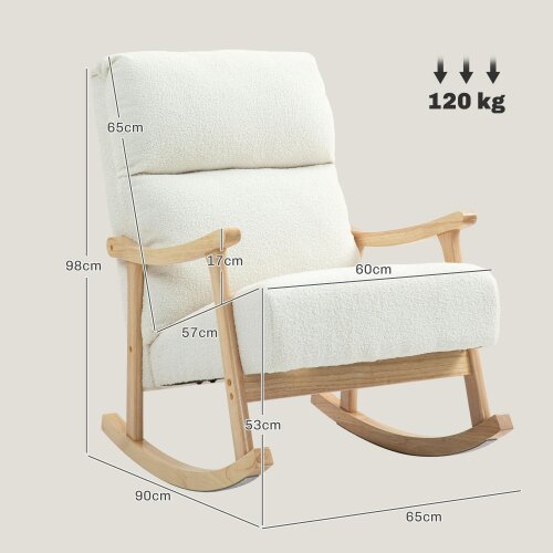 HOMCOM Upholstered Rocking Chair, Teddy Fleece, High Back, Armrests, Cream White