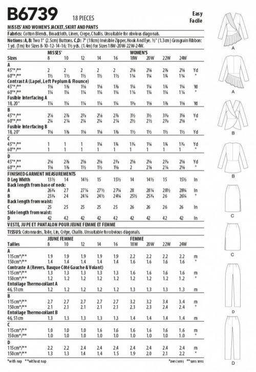 Butterick Sewing Pattern 6739, Jackets, Skirts, Trousers, Suits for Women, RR (18W-20W-22W-24W) - Easy