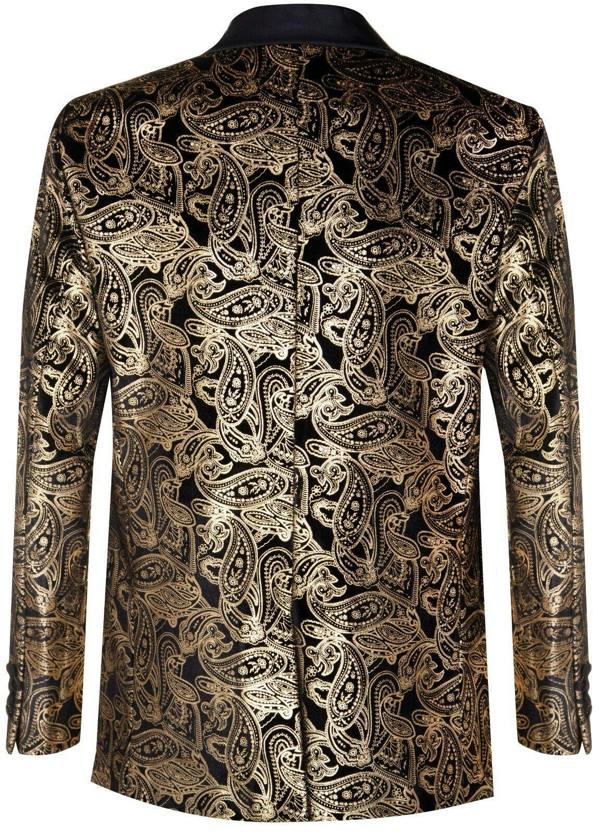TruClothing Mens Classic Gold Paisley Black Velvet Tuxedo Dinner Jacket Tailored Fit Blazer