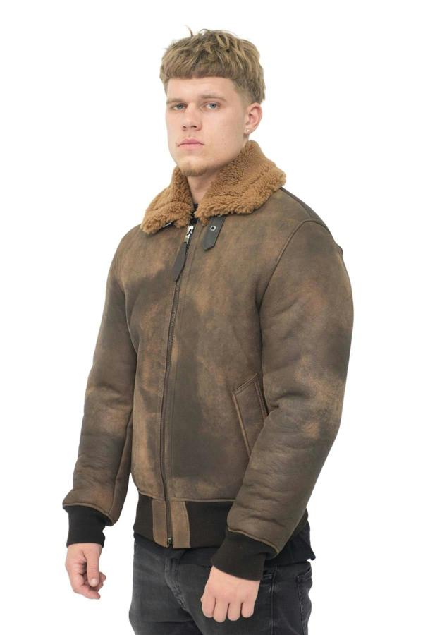 Infinity Leather Mens Antique Sheepskin Bomber Jacket-Algorta