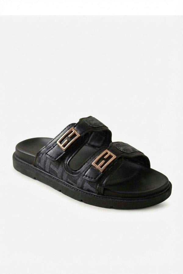 Willow Patterned Buckle Sandals - Khaki_wb