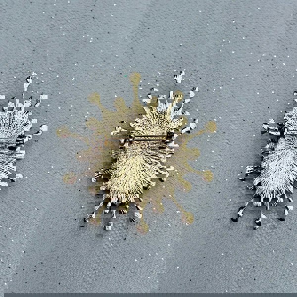 Gold starburst brooch, textured metal finish, radiating sunburst design, secure pin fastening, vintage inspired jewellery, bold statement accessory, elegant gift for her
