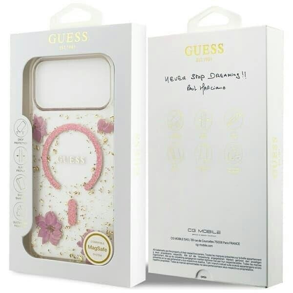 Guess Resin Flowers Glitter Hardcase with MagSafe for iPhone 17/18 Pro Max 6.9" Pink - GUHMP18XRBFGFGMP