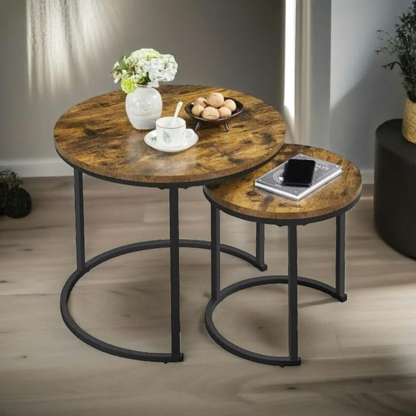 Rafaelo Mobilia Set Of 2 Round Nesting Tables Rustic Brown