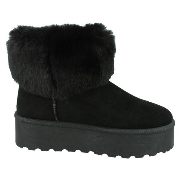 Spot On Ladies Spot On Platform Comfy Ankle Boots with Faux Fur Collar F4463