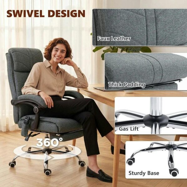 High Back Vibration Massage Office Chair with Footrest, Heated, Grey