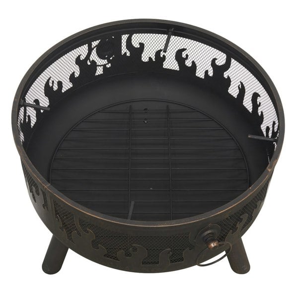 Round Fire Pit Wood Burner & BBQ Grill - Party Dining Garden Heater & Mesh - LoopsDirect