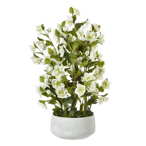 Hill Interiors Hellebore Artificial Potted Plant - White/Grey - 