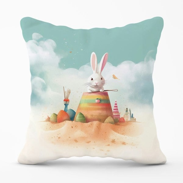 Warren Reed White Rabbit On A Beach Holiday Cushions