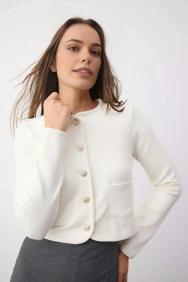WOVCOR Knitted Jacket with Button and Pocket Details