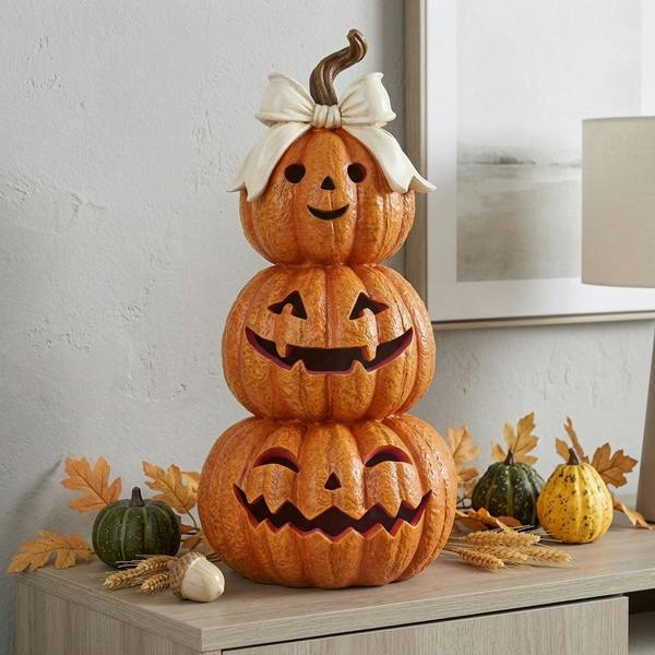 Garden Greatness Decorative Pumpkin Stack with Cream Bow