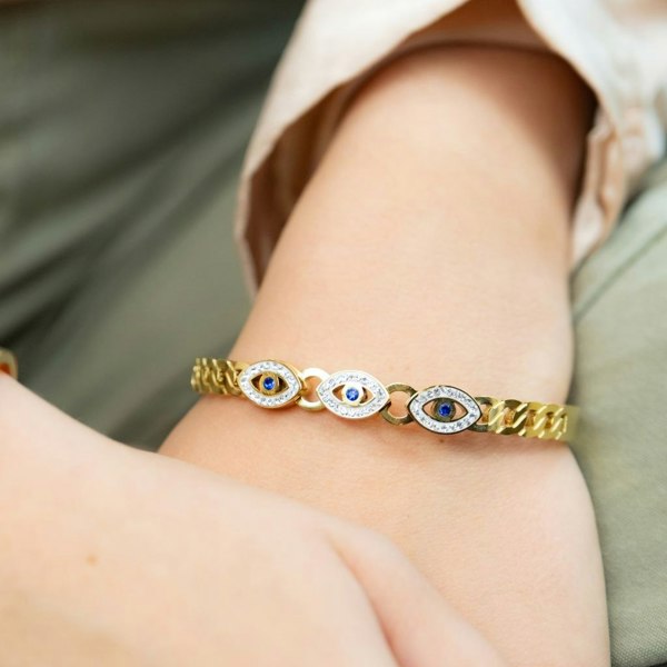 The Colourful Aura 18ct Rose Gold Plated Evil Eye Round Brass Gold Zircon Armlet Bangle Bracelet