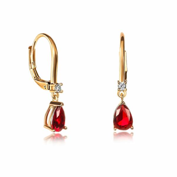 Zavana Gold Plated Small Pear Shaped Red Cubic Zirconia Leverback Drop Earrings For Women