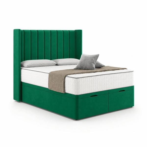 Great British Beds Sapphire Winged Divan Ottoman Bed - Green Plush