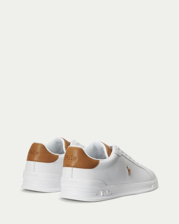 Ralph Lauren Heritage Court II Mens Leather Sneaker - White/Tan