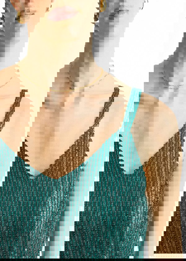 Gini London Green Sequin V Neck Cami Top