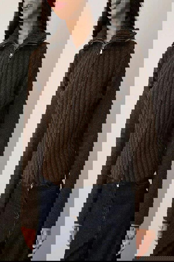 WOVCOR Wool Blended Beard Yarn Zippered Knit Cardigan