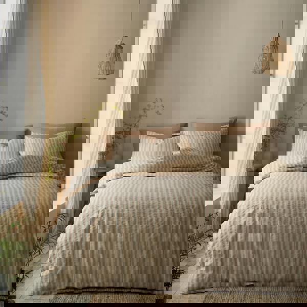 Pineapple Elephant Cotton Rich Woven Stripe Duvet Cover Set Natural