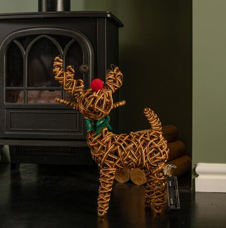Samuel Alexander 37cm Battery Operated Light up Brown Christmas Reindeer with Red Nose & 40 Warm White LEDs