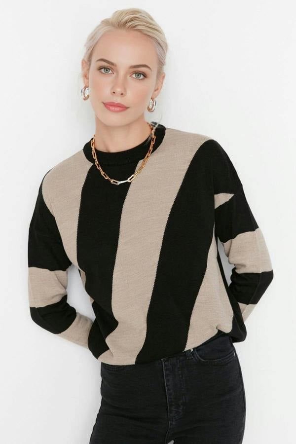 WOVCOR Color Block Crew Neck Knit Sweater