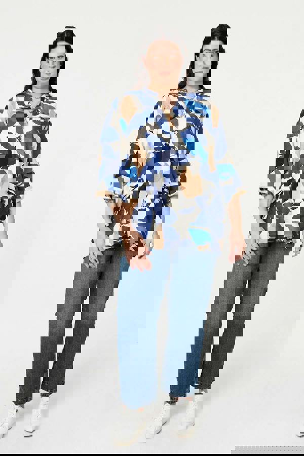 Navy | Curve Abstract Print 3/4 Sleeve Blouse