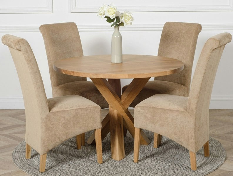 That's Furniture Oregon Round Oak Dining Table with Montana Fabric Chairs