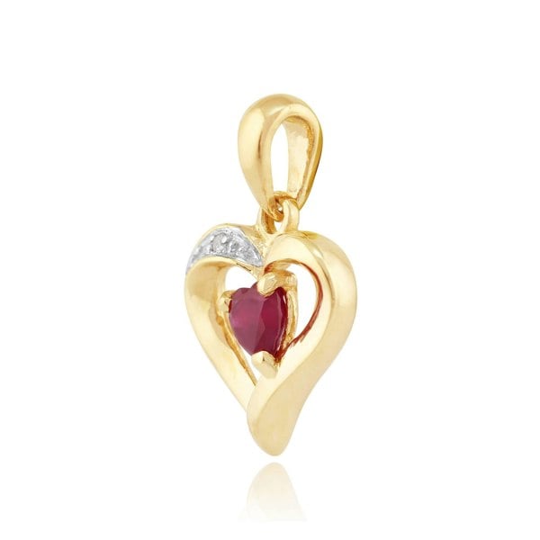 10916 Classic Round Ruby & Diamond Heart Pendant in 9ct Yellow Gold 2