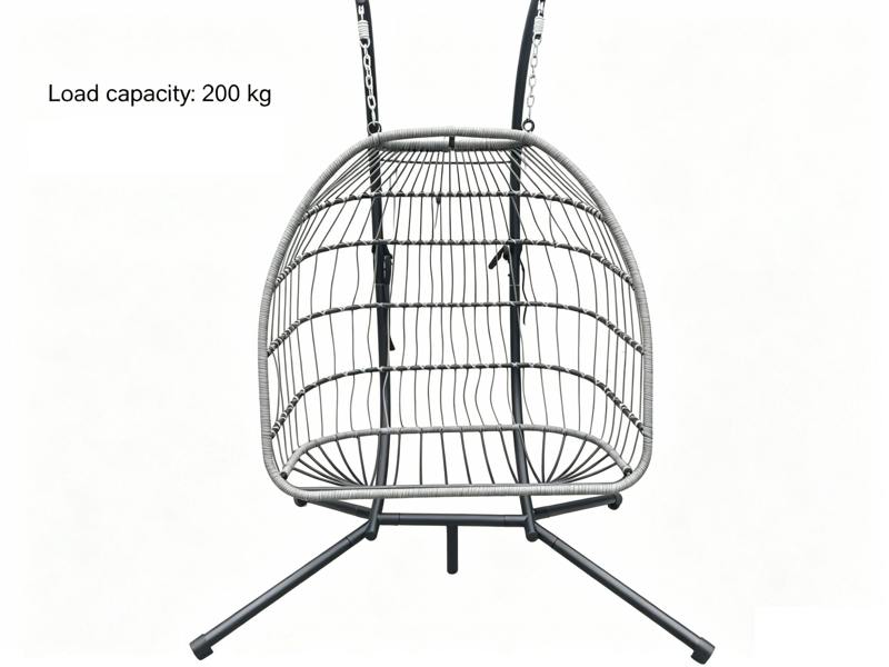 Fimous Indoor Outdoor Patio Rattan Double Egg Hanging Chair Garden With Grey Thick Cushion