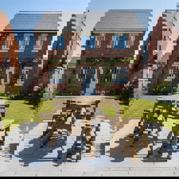 Arbor Garden Solutions Victoria Rounded Space Saving Picnic Table and Benches Set - Rustic Finish