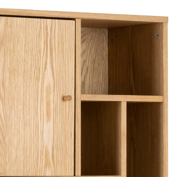 Wyld Haus Thallo Narrow Oak Wood 3 Door Multi Level Bookcase