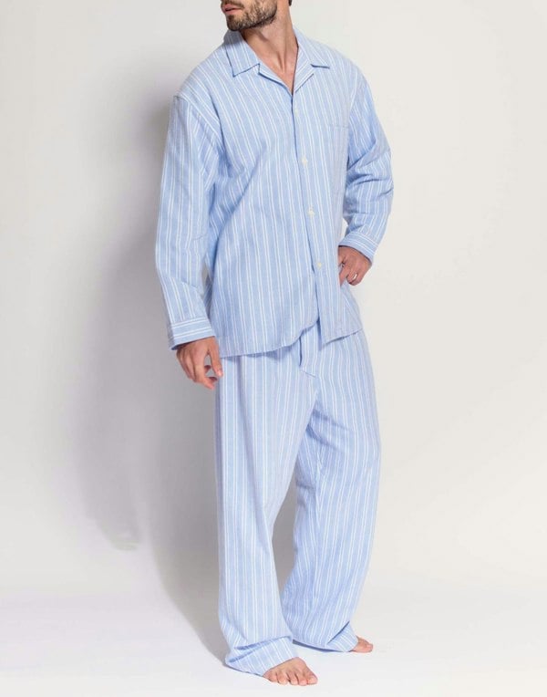 British Boxers Men's Brushed Cotton Pyjama Set – Westwood Blue Stripe