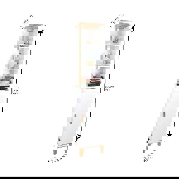Showerdrape Catania Matt White & Bamboo Tall Bathroom Cabinet with Display Shelves