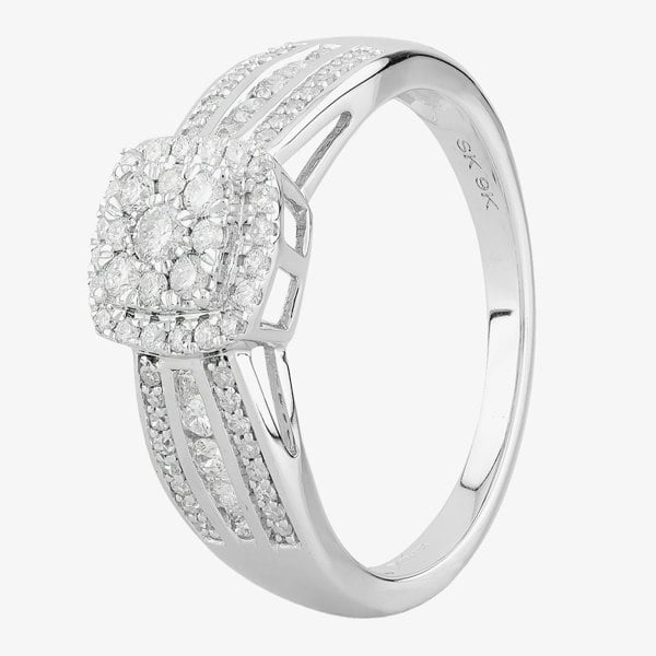 T. H. Baker 9ct White Gold 0.50ct Diamond Square Cluster Shouldered Ring TH012558R