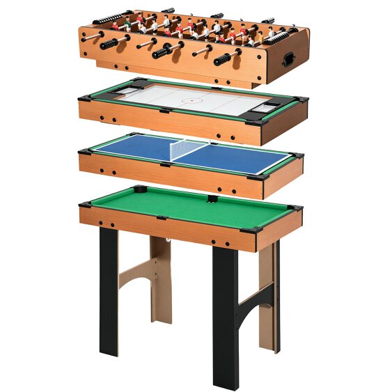 HOMCOM 4-In-1 Multi Games Table with Tennis Billiard Foosball Hockey 2 Types