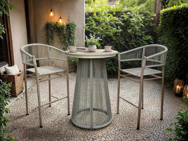 Hana Round Bar Table & Lita Chairs Garden Set White
