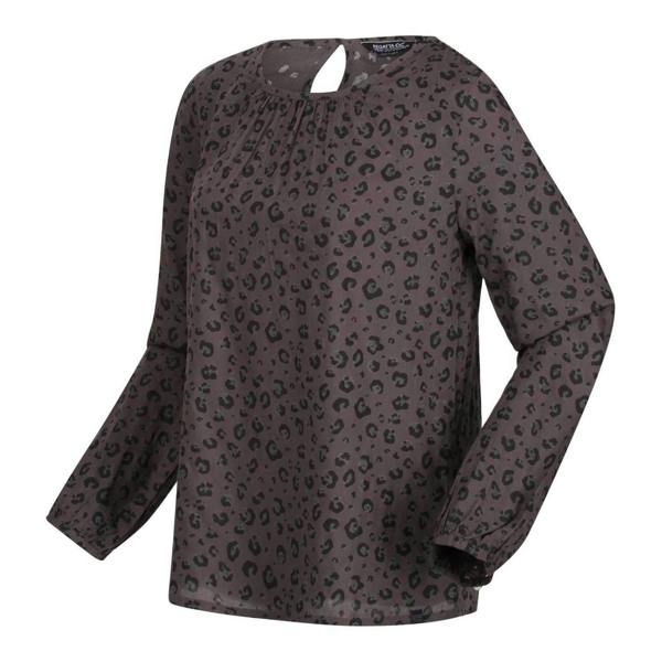 Regatta Womens/Ladies Hadria Leopard Print Keyhole Long-Sleeved Blouse - Black - 