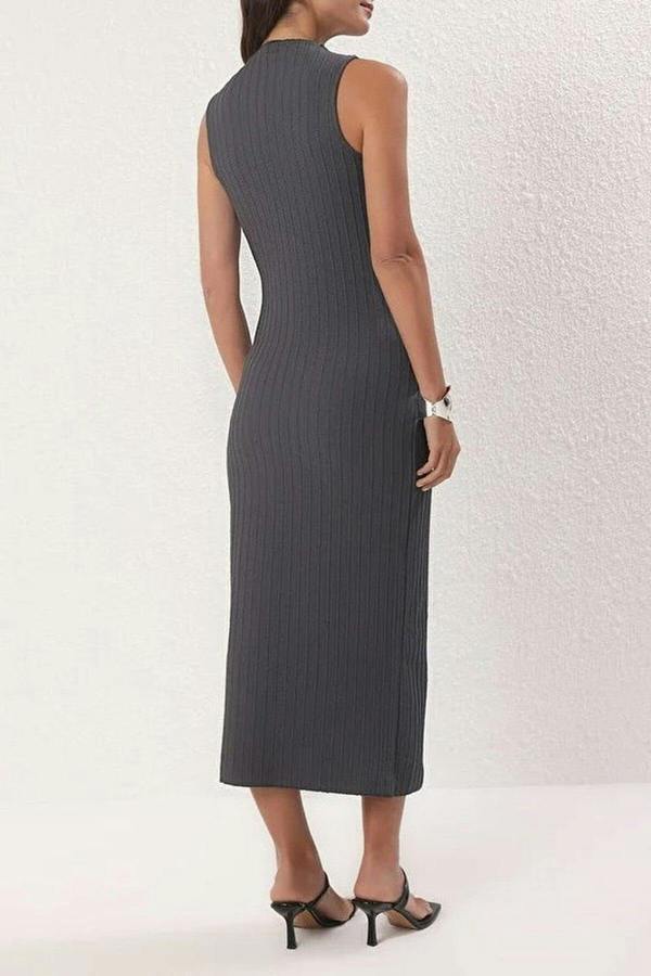 WOVCOR Textured Fabric High Neck Fitted Stretch Maxi Knit Dress