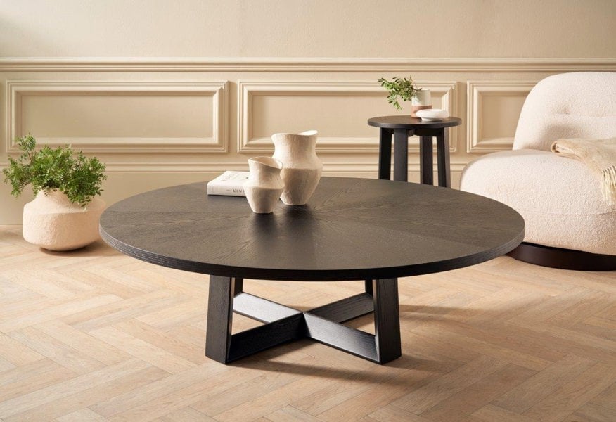 Cadiz Large Round Coffee Table with Natural Black Oak Top & Base by Gillmore British Design © GillmoreSPACE Limited