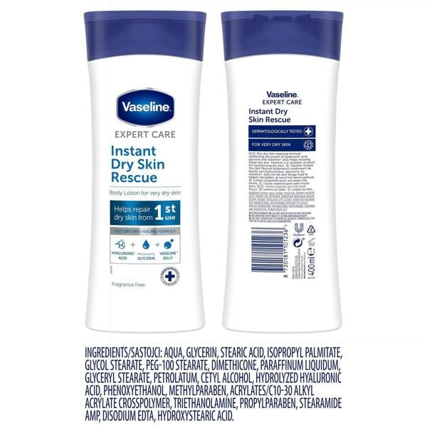 Vaseline Body Lotion Expert Care Instant Dry Skin Rescue Hydration 400ml, 2 Pack