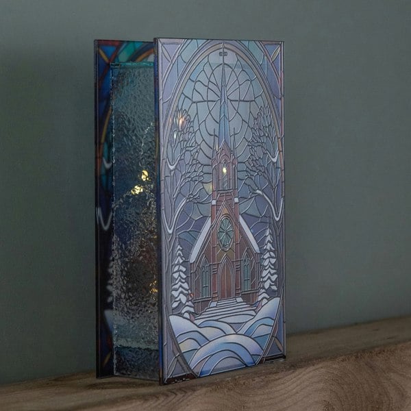 Samuel Alexander 21cm Battery Operated Light up Double Sided Stained Glass Victorian Church Decoration with LEDs