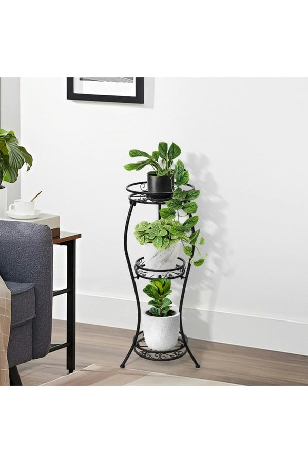 Living and Home 3-Tier Black Iron Plant Stand