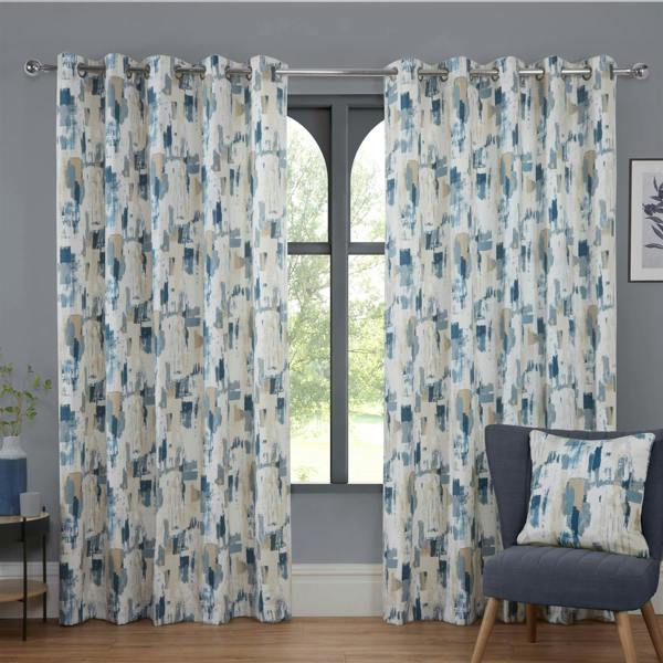 Sundour Bamford Ready Made Floral Eyelet Curtains Cobalt