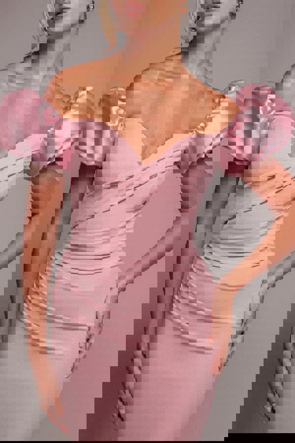 Puffy Satin  Sleeve Scuba Maxi Dress - Blush Pink DR4622