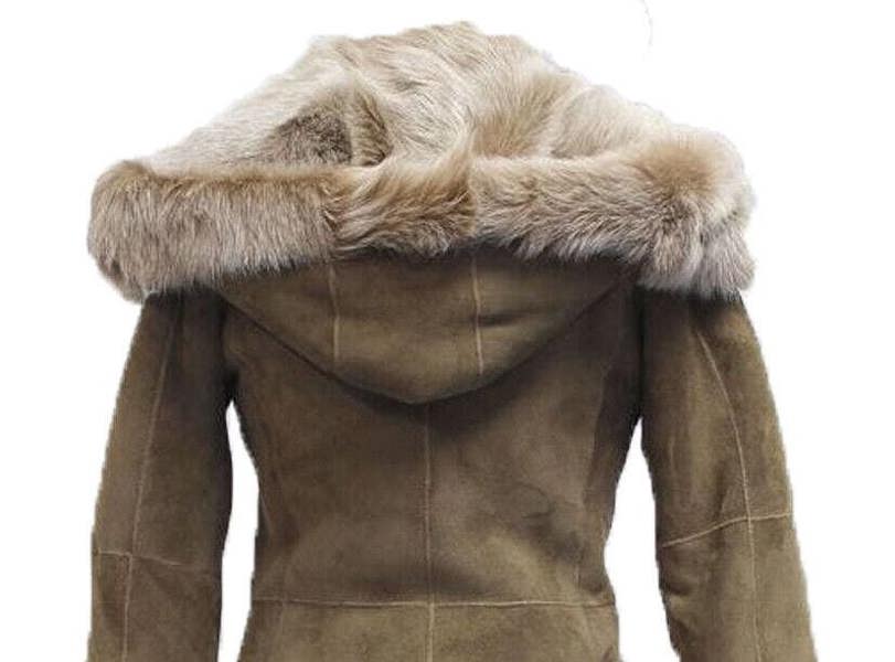 Infinity Leather Womens Suede Toscana Sheepskin Hooded Trench Coat-Fribourg