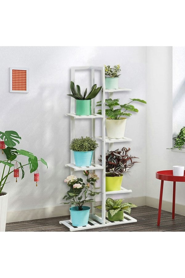 Living and Home 6 tier Alexander Free Form Multi Tiered Rubberwood Plant Stand