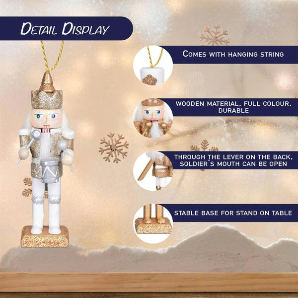 13cm Wooden Nutcracker Christmas Ornament Set of 5, Hand-Painted Festive Decorations image 5