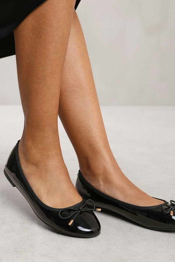 Where's That From Tallulah Wide Fit Slip on Flat Pumps in Black Patent