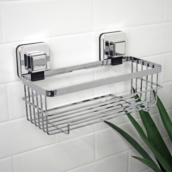 Showerdrape Pushloc Stainless Steel Suction Wall Mounted Bottle Basket
