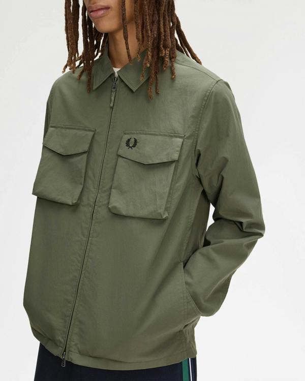 Fred Perry Mens Ripstop Pocket Overshirt - Laurel Wreath Green X21 | CHO | Designer Mens Overshirts