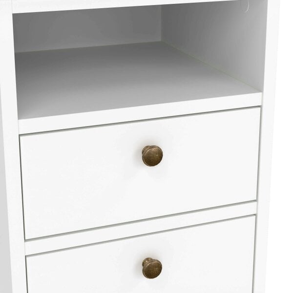 Wyld Haus Osaka Farmhouse White Wooden Bedside Table 2 Drawers 1 Open Shelf